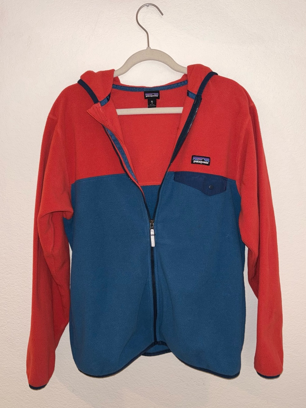 Patagonia Red & Blue Hooded Fleece Zip Jacket